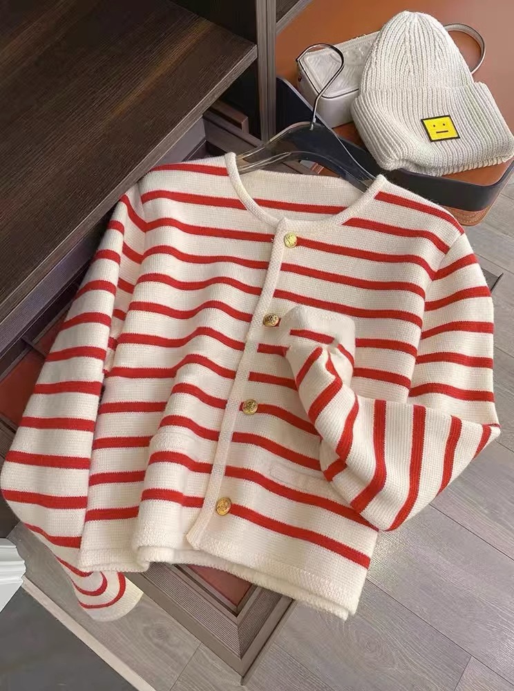 Women's Knitwear Long Sleeve Sweaters & Cardigans Button Yarn-Dyed Streetwear Stripe display picture 8