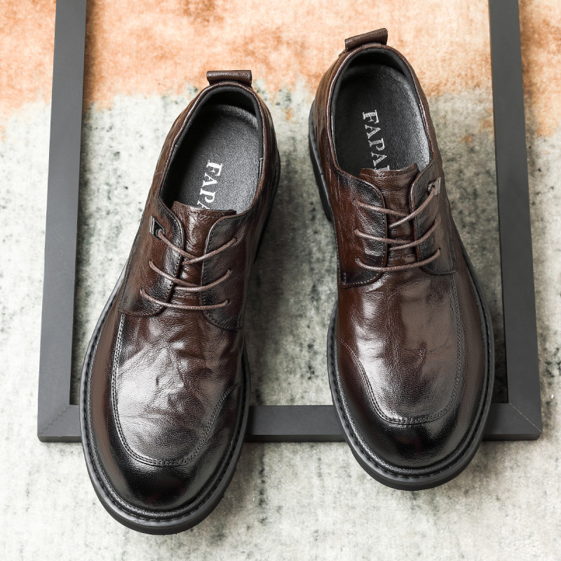 Men's Height-Increasing Leather Shoes, Large Size, Sheepskin Derby Shoes, Round-Toe, Genuine Leather, Breathable Casual Leather Shoes, Large Toe, Suitable for Commuting and Weddings
