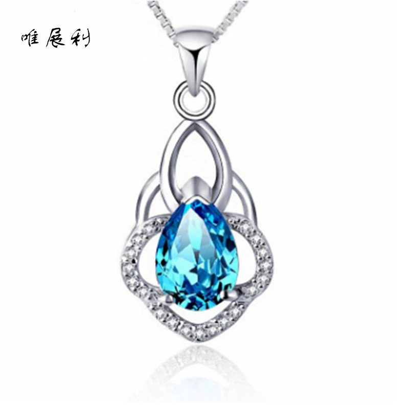 Чистая белая медь японско-корейский синтетический кристалл топазовый короткий ключичный ожерелье женский кулон простой темперамент производитель прямой поставки