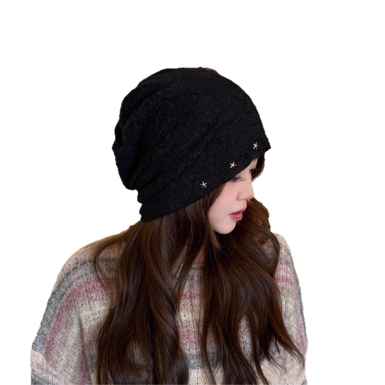 Autumn Winter Knitted Plush Hat For Men And Women, Warm Star Headwrap, Face Slimming Cold Hat, Ear Protection Slouchy_voghion.com