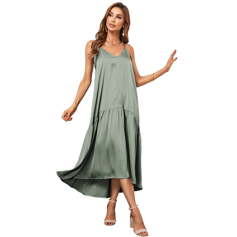 时颖欧美吊带连衣裙夏季新款亚马逊宽松休闲v领吊带跨境连衣裙女
