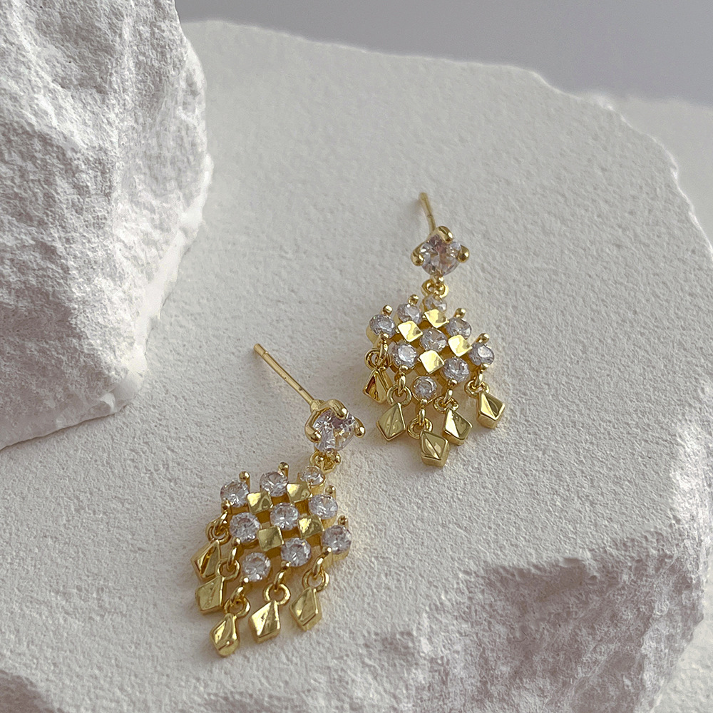 Fashion Tassel Copper Inlay Zircon Drop Earrings 1 Pair