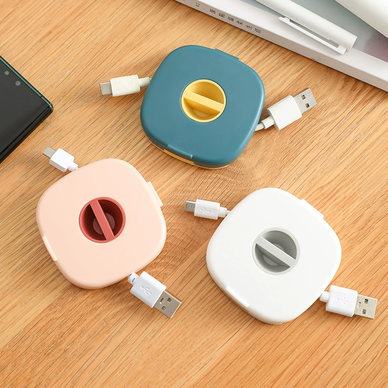 Cable storage box handheld rotating, ABS compact 7 × 7.2 × 1.5 cm for phone & charging cables