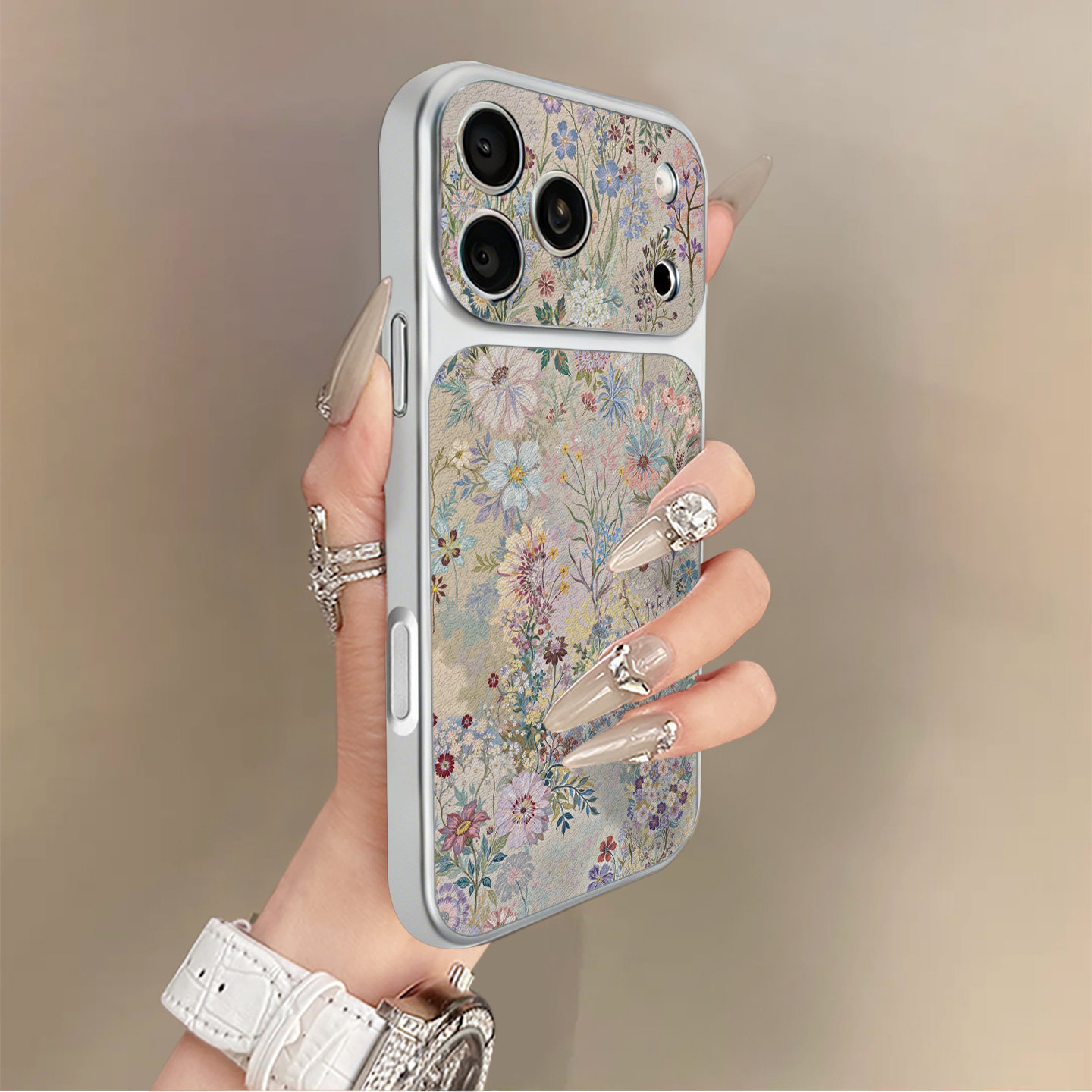 Flowers All over the Ground, Suitable for Iphone17Promax Mobile Phone Case, Apple 16Pro New Model, 15Pro Niche 16 Leather Case