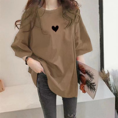 2025 新しい夏の韓国スタイルのルーズな大きいサイズのミドル丈半袖 T シャツ女性のラウンドネックシンプルな多用途半袖トップ