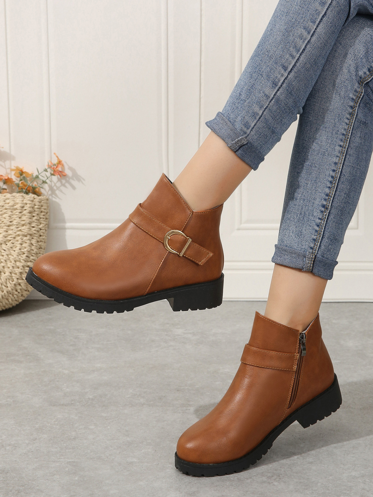 Women's Ankle Boots With Thick Heel And Side Zipper For Autumn_voghion.com