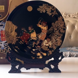 Handmade Painted Lacquerware Ornaments Disc Wooden Lacquer Art Gift Tea Tray Non-Legacy Lacquer Craft Lacquer Painting Pendulum Disc