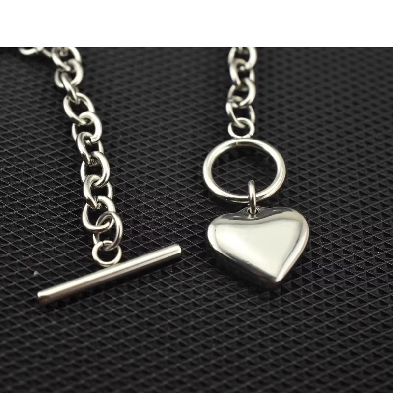 Smooth Heart Pendant Necklace With Ot Clasp In Stainless Steel_voghion.com