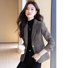 灰色毛呢西装外套女秋冬2025新款长袖时尚气质小个子加厚羊毛西服