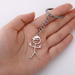 Funny and quirky smoking index finger sticker key chain stainless steel car key chain pendant men's key chain accessory