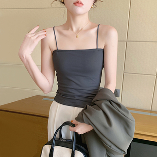 Smoke gray small camisole women's summer 2024 new cotton bottoming outer wear beautiful suspenders chest pad top