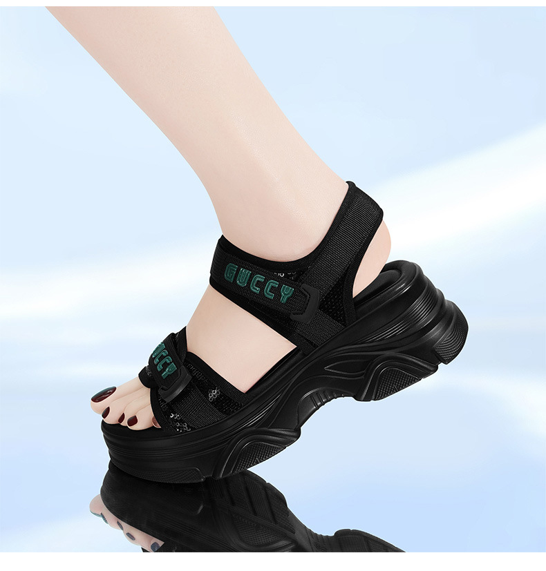 Giày sneaker nữ đế dày phong cách La Mã mùa hè 2026 thoáng khí tăng chiều cao — 1611 Xanh lá cây, 1611 Da đen chi tiết 4