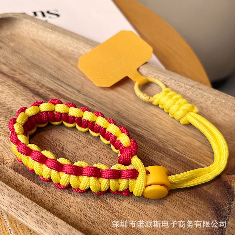 짧은 [노란색 및 빨간색] 조절 가능한 땋은 끈 + 노란색 클립