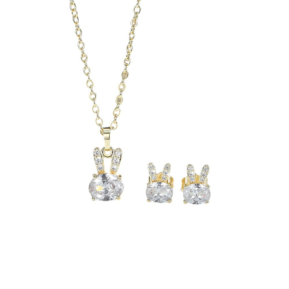 Moda adorable pequeño conejo colgante collar pernos juegos de joyería bronce dorado 14K protección de color joyería de piedra de diamante image 6
