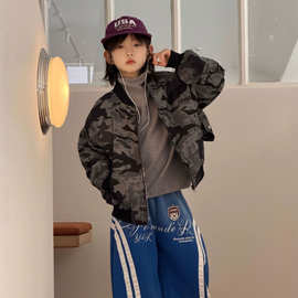 蓝钰26秋冬新品童装中小童男童加厚夹棉迷彩工装飞行夹克棉服外套