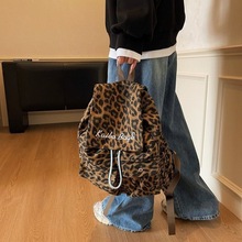 新款豹纹双肩包2025秋冬新款大容量韩系早八通勤包小众女包学生女