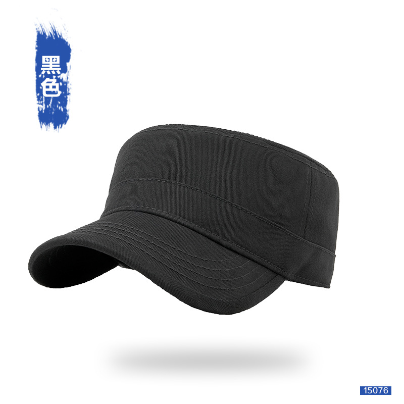 無地の純綿フラットトップハット、メンズ、大きいサイズ、韓国風ミリタリーハット、中高年向け多用途帽子、おしゃれなアウトドア日よけ帽子