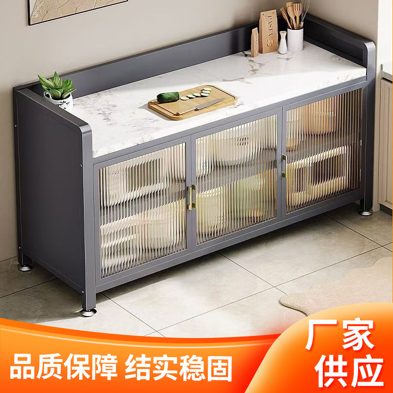 厨房置物架岩板多开柜门落地碗碟烤箱收纳柜多用途多层切菜餐边柜|undefined