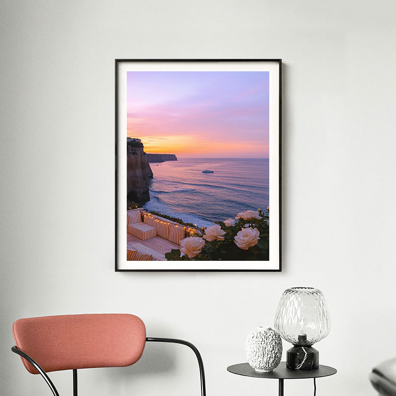 Beach under the Lemon Tree, Small Fresh Art Photography, Landscape Decorative Painting, Sunrise and Sunset Beach Hanging Painting Print