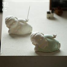 墨己创意陶瓷摆件线香插家用檀香香炉香薰炉小胖佛可爱摆件香插