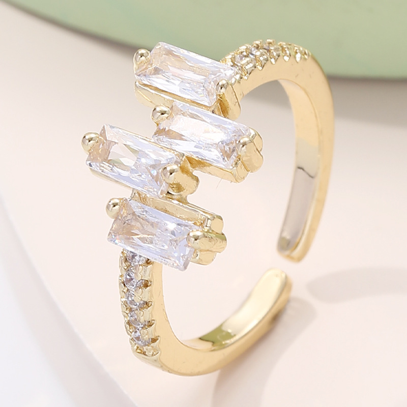 5g Weight Zircon Inlay Material Open Ring Classification Adjustable Ring Size 1 Piece Quantity Daily Occasion Copper Material Geometric Pattern Women'S Gender Plating Design Fashion Style Fashion Geometric Copper Plating Zircon Open Ring 1 Piece 6