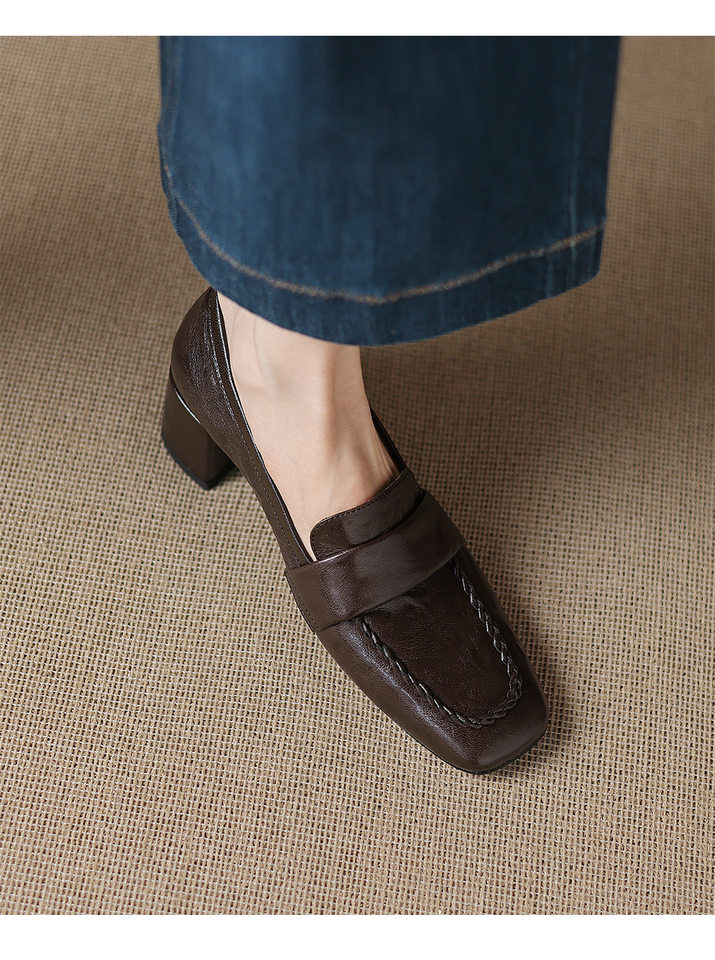Giày cao gót nữ mũi nhọn da dê 5cm — màu nâu chi tiết 6