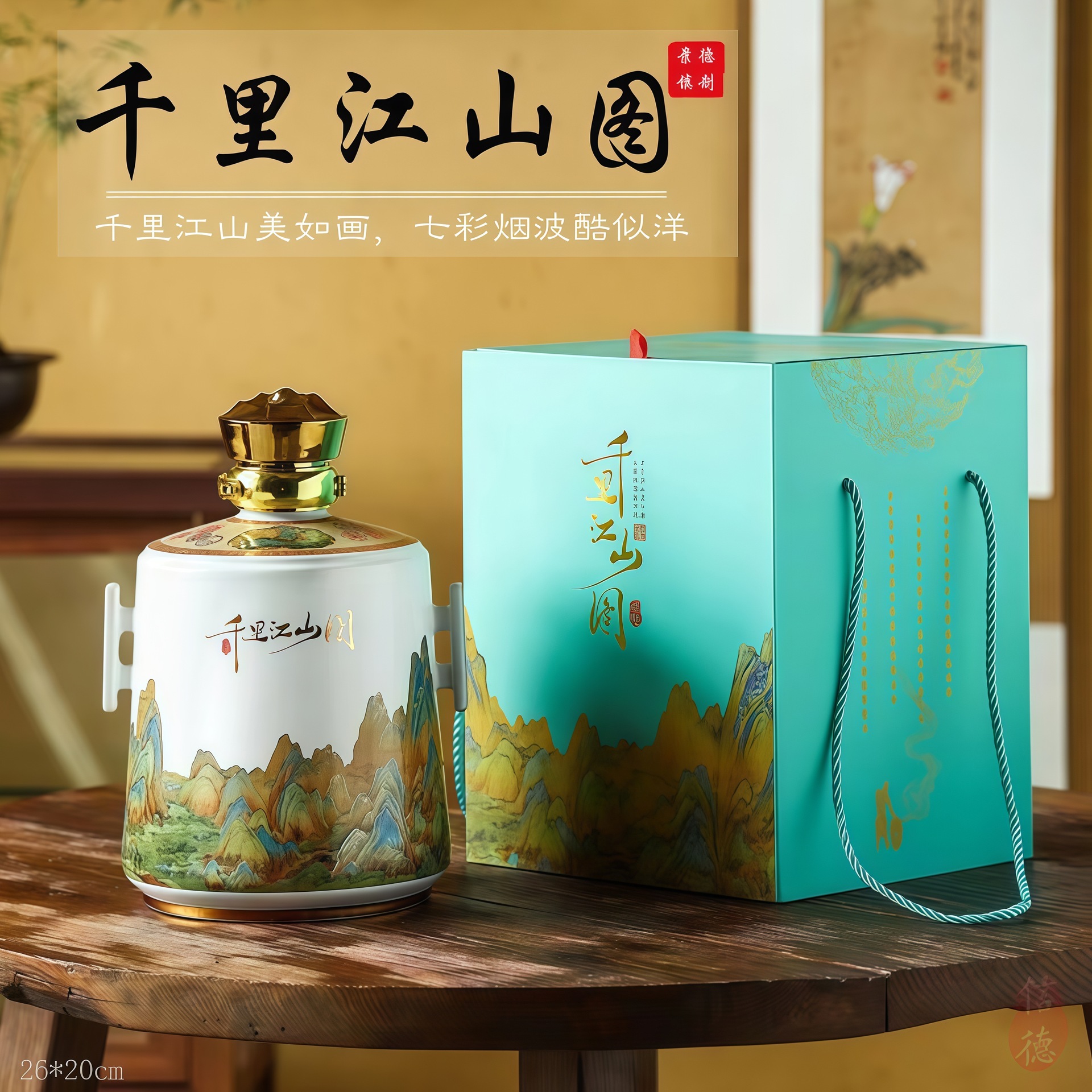 景德镇陶瓷5斤千里江山图空酒瓶子一路高升酒坛小坛子酒瓶厂家