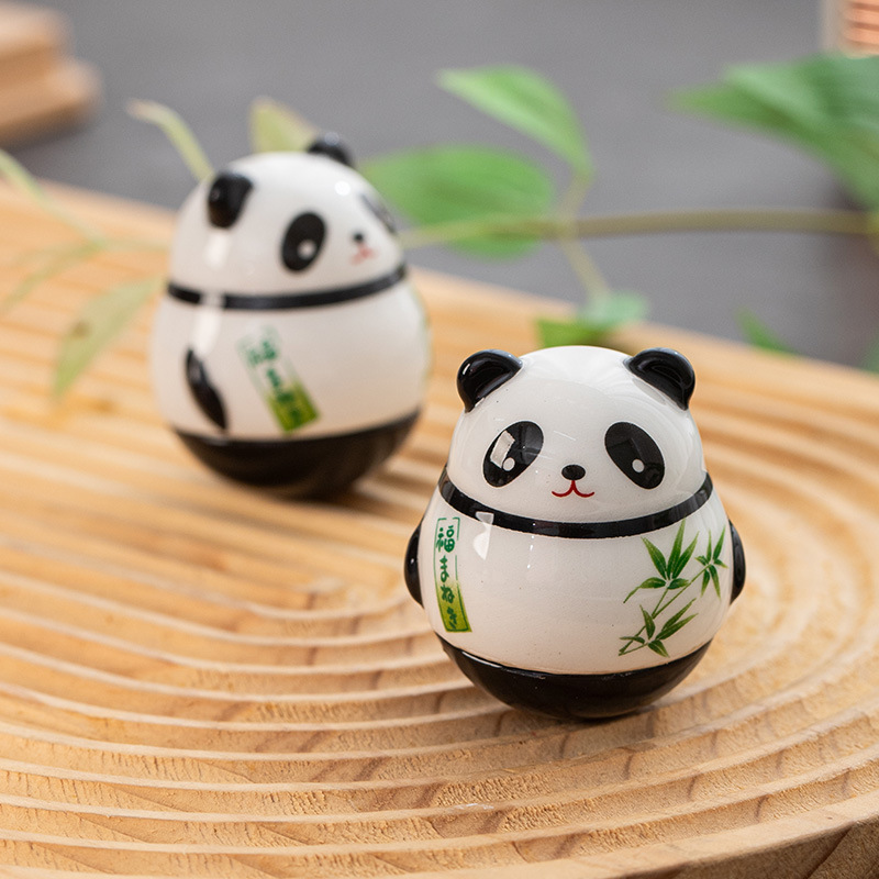 文创日式杂货熊猫不倒翁招财治愈解压陶瓷家居装饰工位桌面摆件|undefined