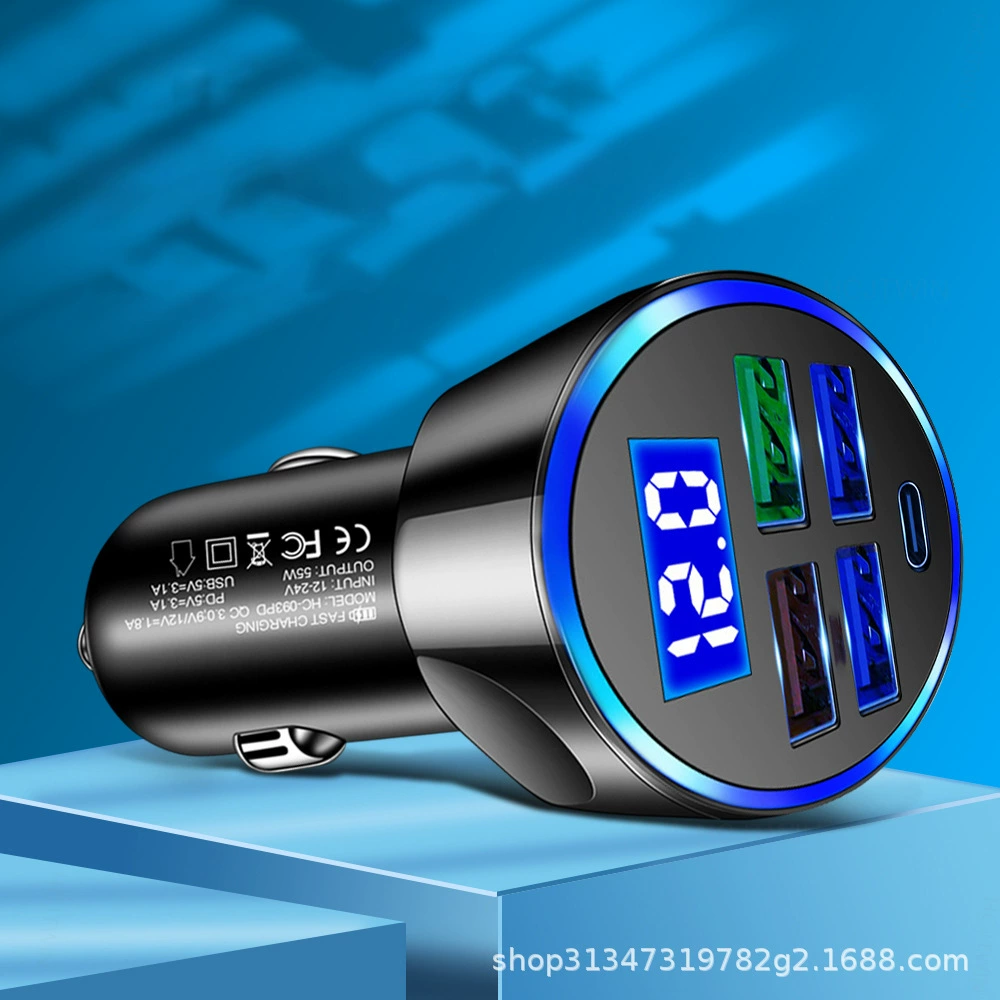 Новый цифровой автомобильный адаптер с 4 USB PD 66W быстрая зарядка для телефона, кабельная зарядка, автомобильное зарядное устройство с поддержкой четырех QC3.0, производители