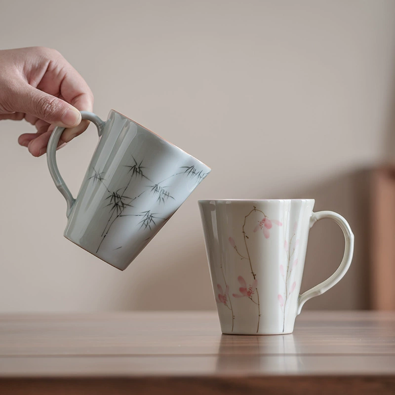 grass and wood gray hand-painted bamboo rhyme and begonia personal cup orchid mug underglaze ceramic tea cup drinking cup master cup