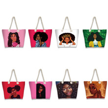 外贸热销印花棉绳沙滩包女式便携购物袋手提包海边时尚单肩帆布包