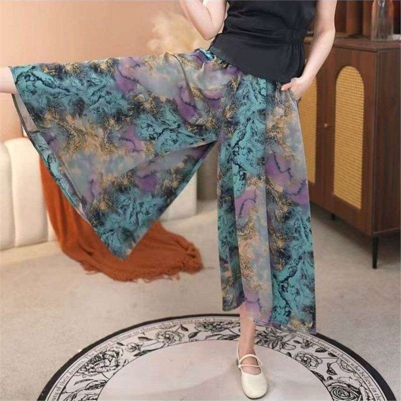 Dropshipping Live-Stream Popular Printed Skirt Pants 2026 Chinese Style Flared Women's Casual High-Waisted Summer Floral Skirt Pants Dropshipping Live-Stream Popular Printed Skirt Pants 2026 Chinese Style Flared Women's Casual High-Waisted Summer Floral Skirt Pants