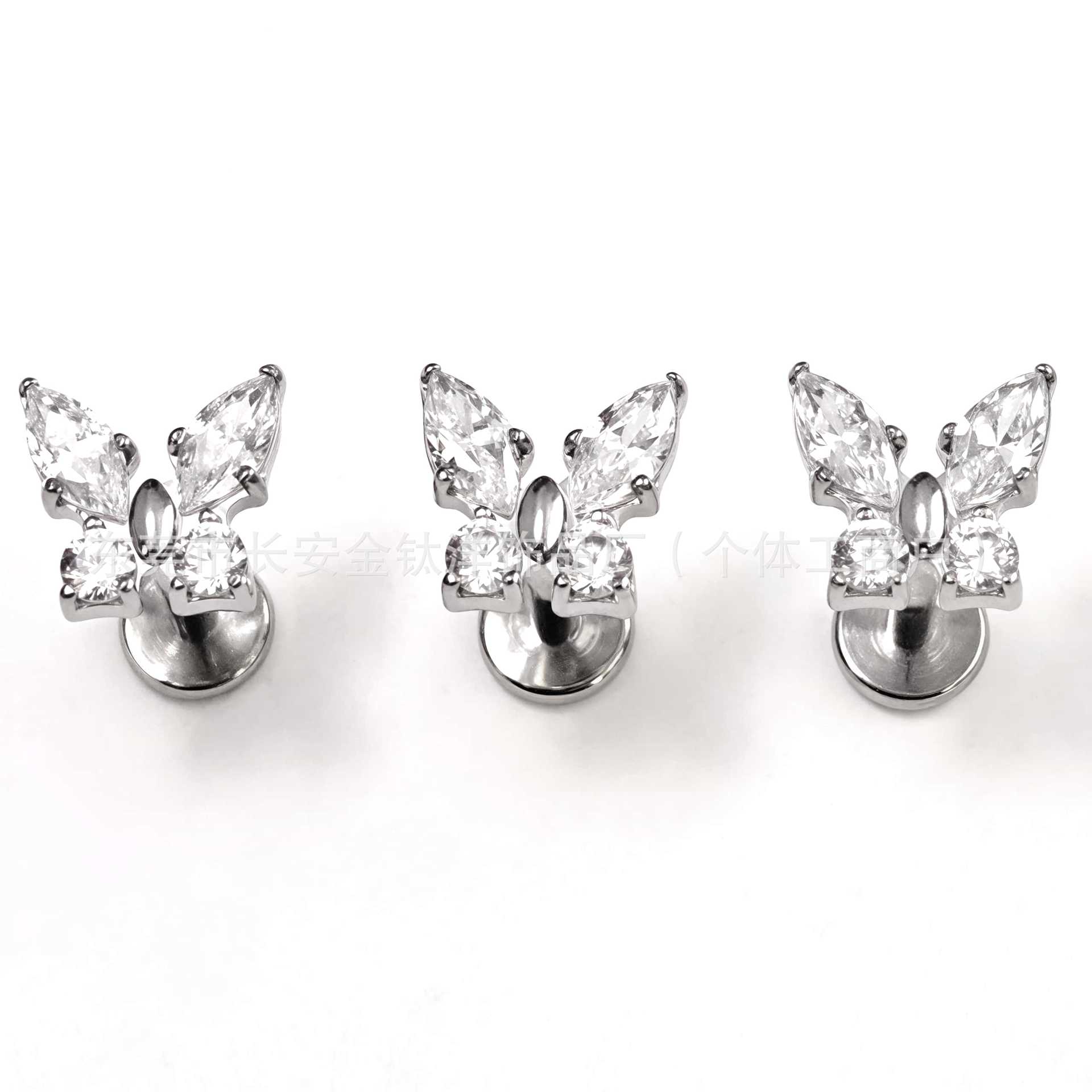 Titanium Internal Thread Butterfly Zircon Lip Nail Earrings - 1.2x12mm G23 Alloy Piercing Jewelry detail image 8