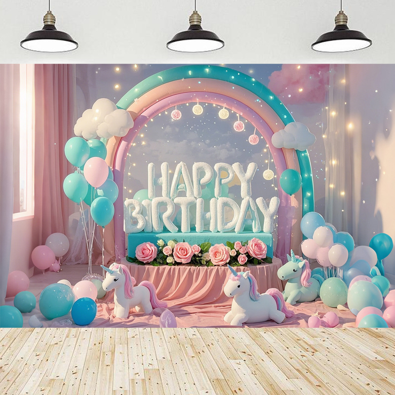 Fondo de cumpleaños para niños de unicornio transfronterizo fiesta de la pancarta de comercio exterior de Amazon fotografía de la tela de fondo accesorios de la foto