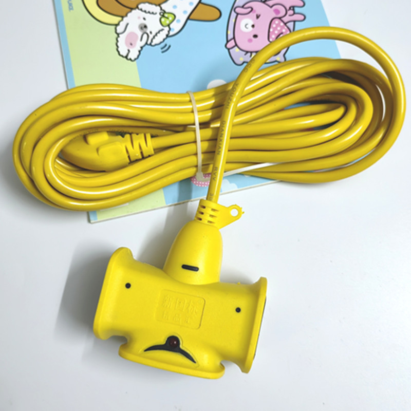 带线5米地拖插座工地电源排插座黄色接线插排大功率包胶14孔带灯