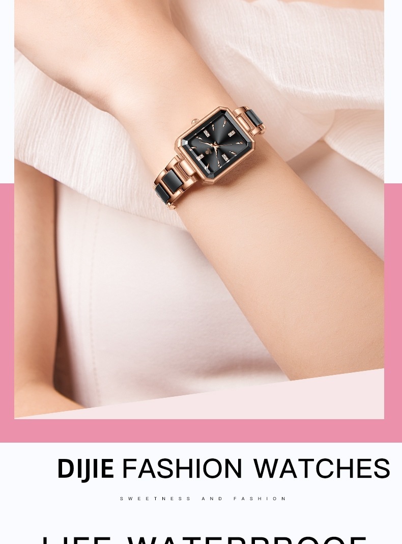 Damenuhr, Luxus, Diamant, quadratisches Zifferblatt, elegant, Quarz
