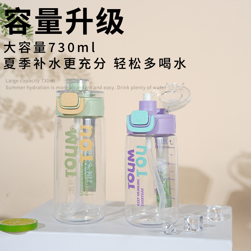 Taza de paja Verano Nuevo estilo Taza de agua de plástico deportivo Hervidor conveniente Taza de bebida doble de gran capacidad Taza de plástico para estudiantes masculinos y femeninos image 4