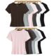 Wholesale Heart Crewneck Short Sleeve T-shirt Women's 2024 Summer New Shoulder Base Solid Color Slim Kardashian Style Top