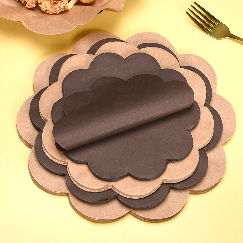 Papel de almohadilla marrón encaje color natural papel de aceite para hornear a prueba de aceite placa de papel absorbente de aceite papel de almohadilla papas fritas papel de envolver alimentos fritos