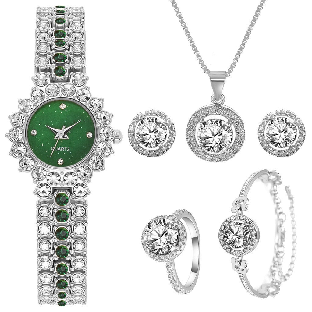 Montre classique à petit cadran avec ciel étoilé et diamants pour femme, ensemble de cinq pièces élégant et tendance de style coréen_voghion.com