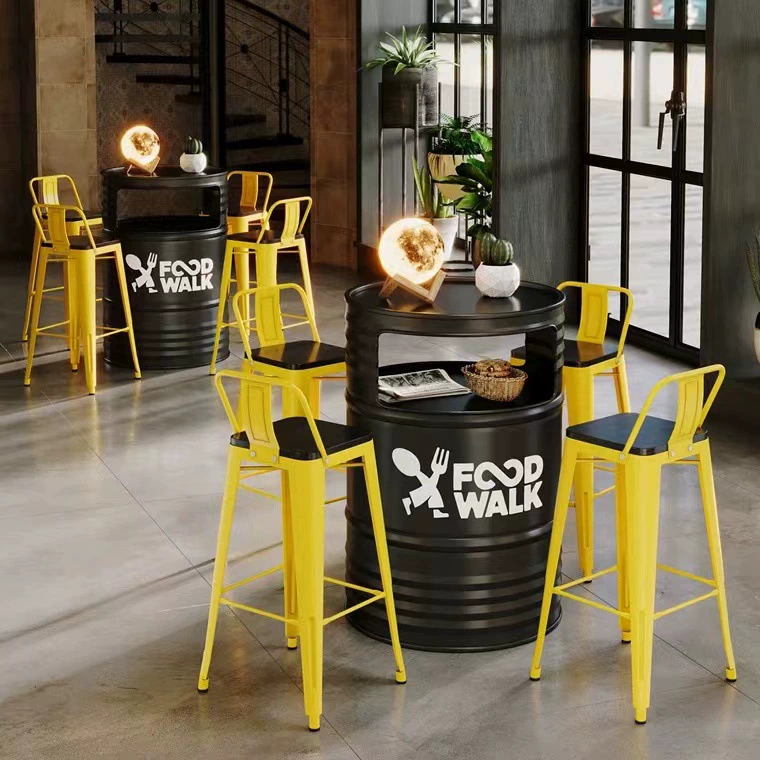 Барная стойка и стулья в индустриальном стиле, магазин молочного чая и барбекю, караоке-бар, креативные ретро-столы и стулья из железных масляных бочек