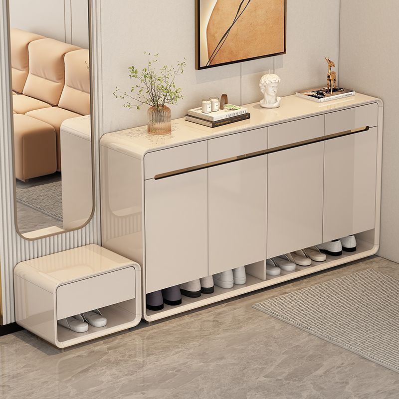 Modern Minimalist Light Luxury Entryway Shoe Cabinet with Integrated High-End Bench, Popular Cream Style