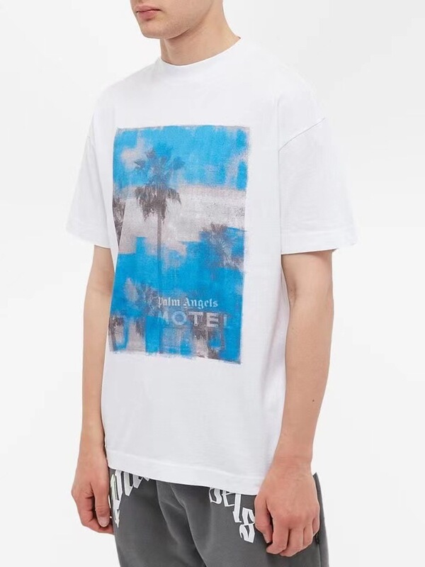 Palm Angels Palm Angel Hand-Painted Graffiti Palm Tree Landscape Printed Short-Sleeved European Loose Trendy Brand T-Shirt Summer