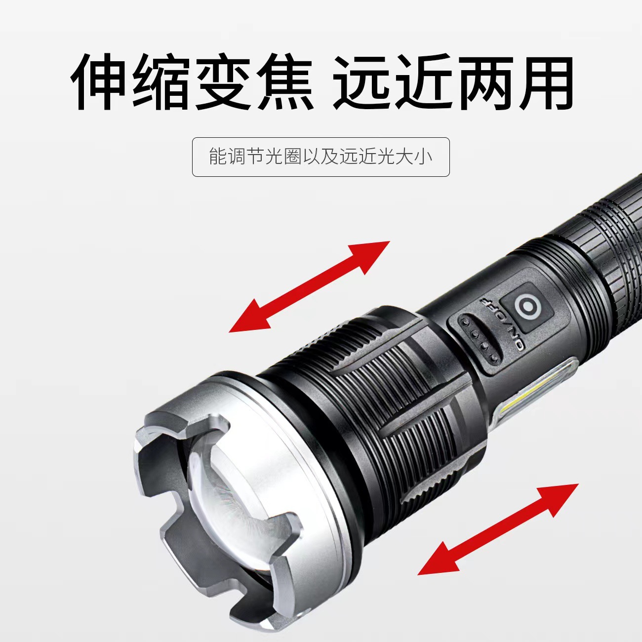 Transfronterizo nuevo zoom remoto XHPP70/P90 antorcha de luz fuerte con luz lateral COB LED linterna recargable al aire libre