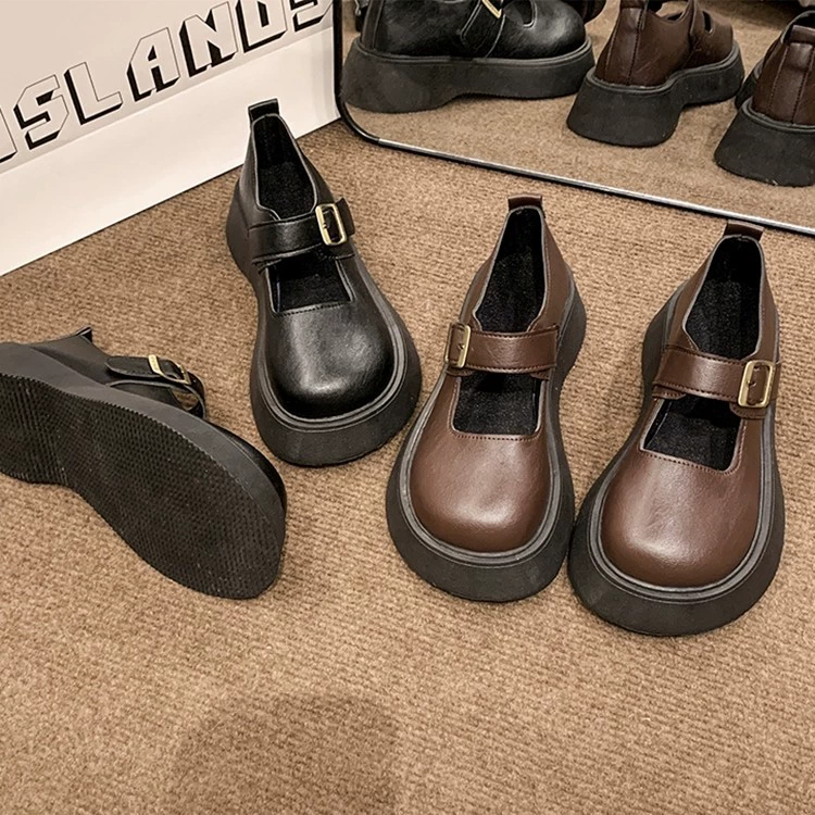 Summer shoes, black student pleated skirt platform, universal footwear for leather shoes, french style, soft sole