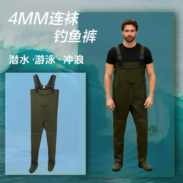 Wading Pants with Socks Manufacturer Can Customize 4mm Waterproof One-Piece Wading Pants for Warmth, Fishing, Catching Fish, Creek Fishing, and Hunting