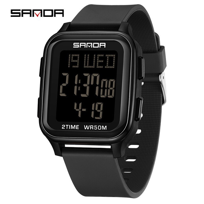 Sanda 6211 Fashionable Electronic Watch for Junior High School Students, Multi-Functional Men's and Women's Watch, Alarm Clock, Square Single Display Sports Watch
