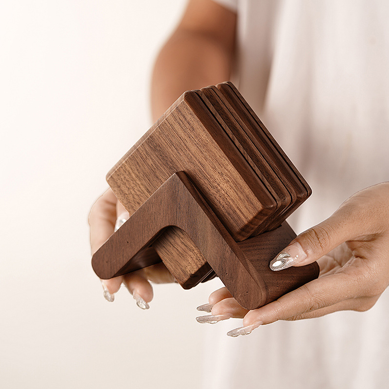 黑胡桃木实木杯垫子木质茶道茶杯垫托玻璃杯子垫家用咖啡杯隔热垫