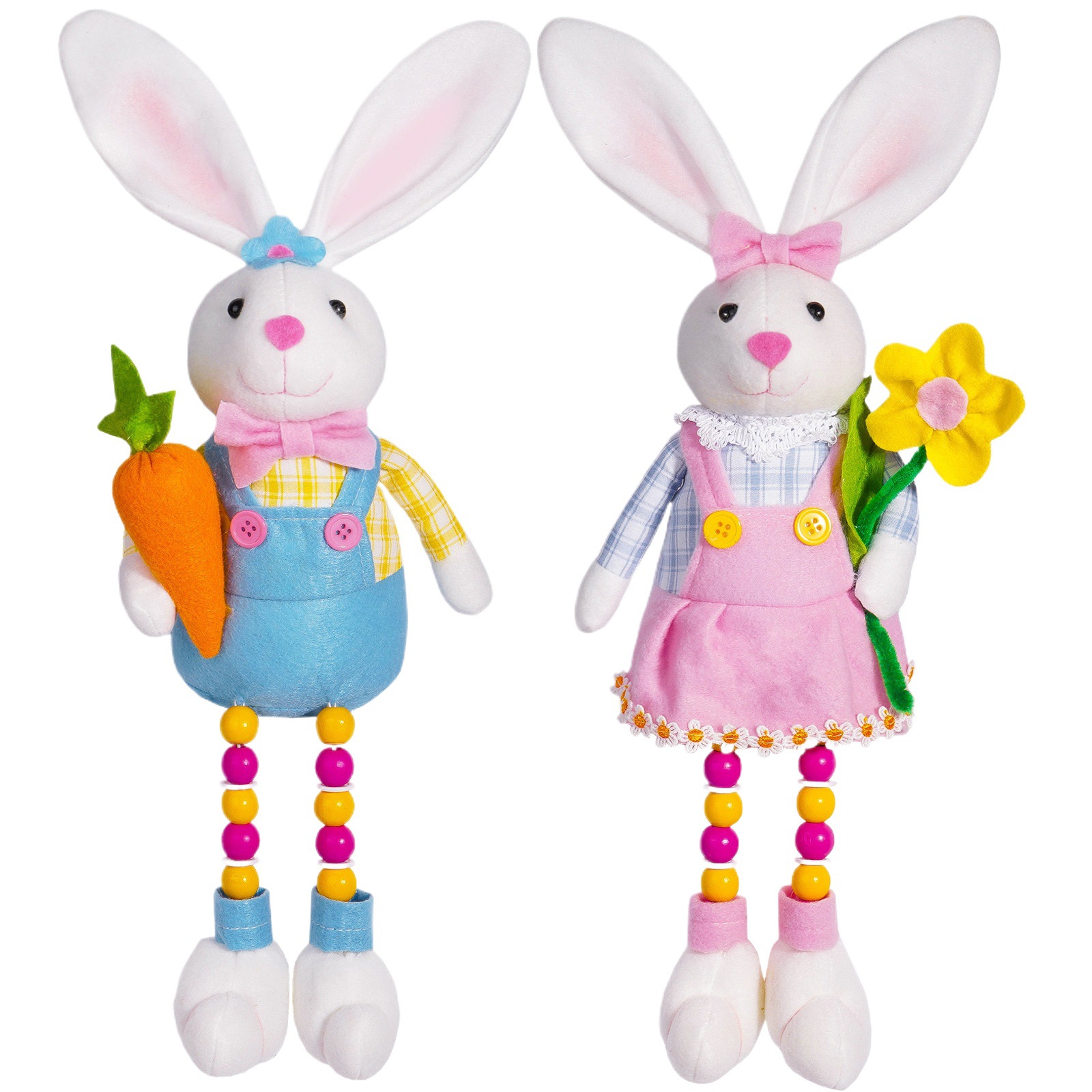 Nuevos productos transfronterizos muñecas de conejo de Pascua, flores de rábano sentadas, muñecas de perlas y pies, adornos decorativos de vacaciones