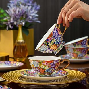 Enamel Ceramic Coffee Cup and Saucer Set for Home Jingdezhen Bone China High-End Exquisite Accessible Luxury High-Value Coffee Cup